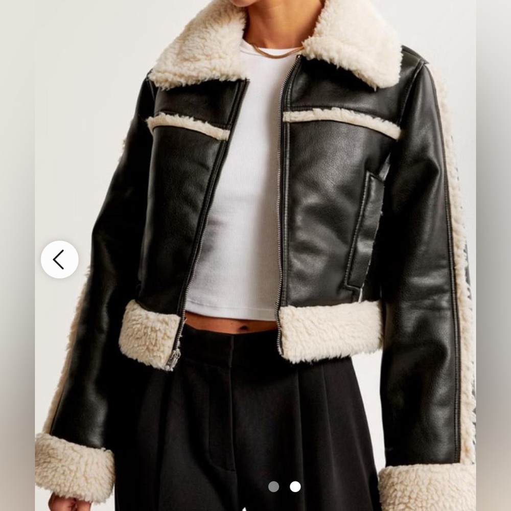Women's Black and Cream Shearling Jacket